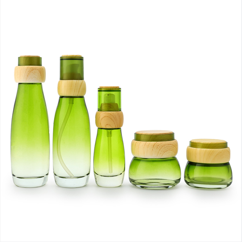 Ensemble de bouteilles en verre vert avec couvercle en bambou