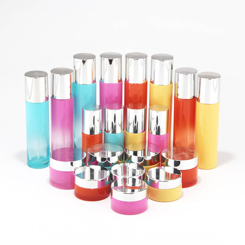 pots de bouteilles en verre colorées personnalisées de ligne de ranger de soins de la peau cosmétiques