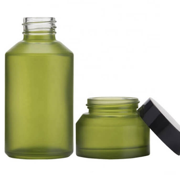 Ensemble de bouteilles en verre cosmétique vert mat en gros