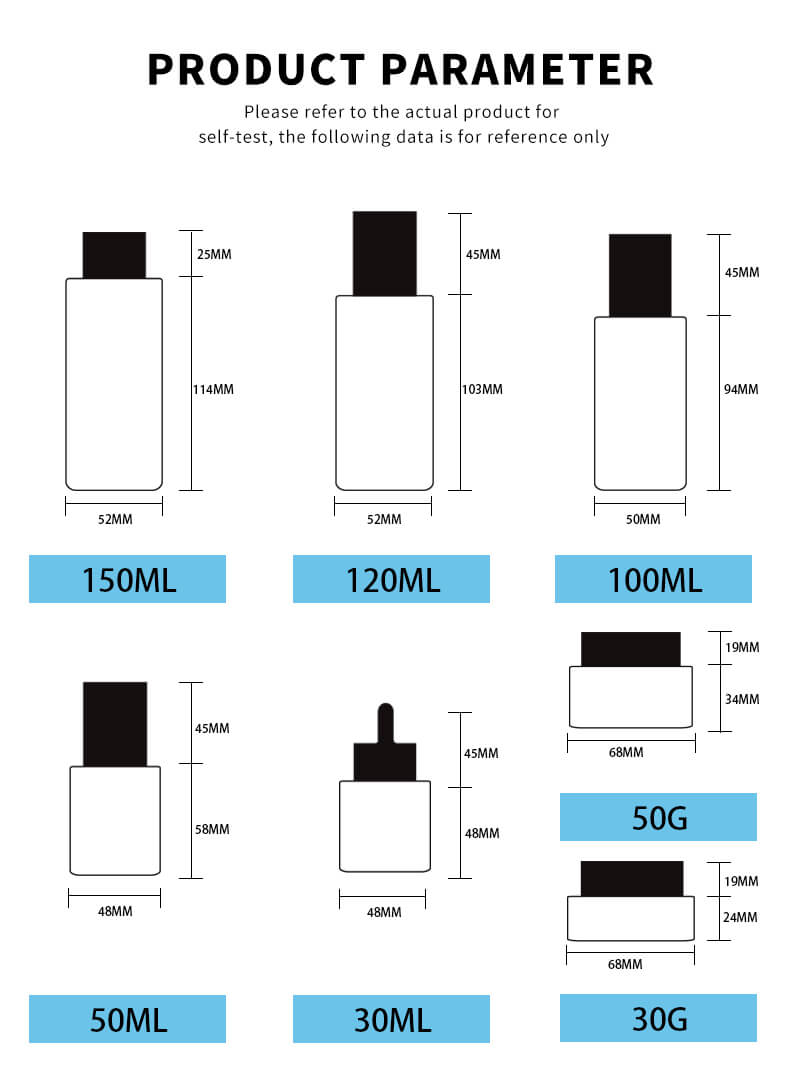 Emballage de jeu de bouteilles en verre vide de différentes capacités