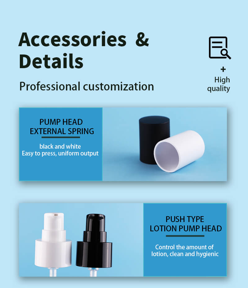 Différents accessoires pour l'emballage de l'ensemble de bouteilles en verre coametic skincare