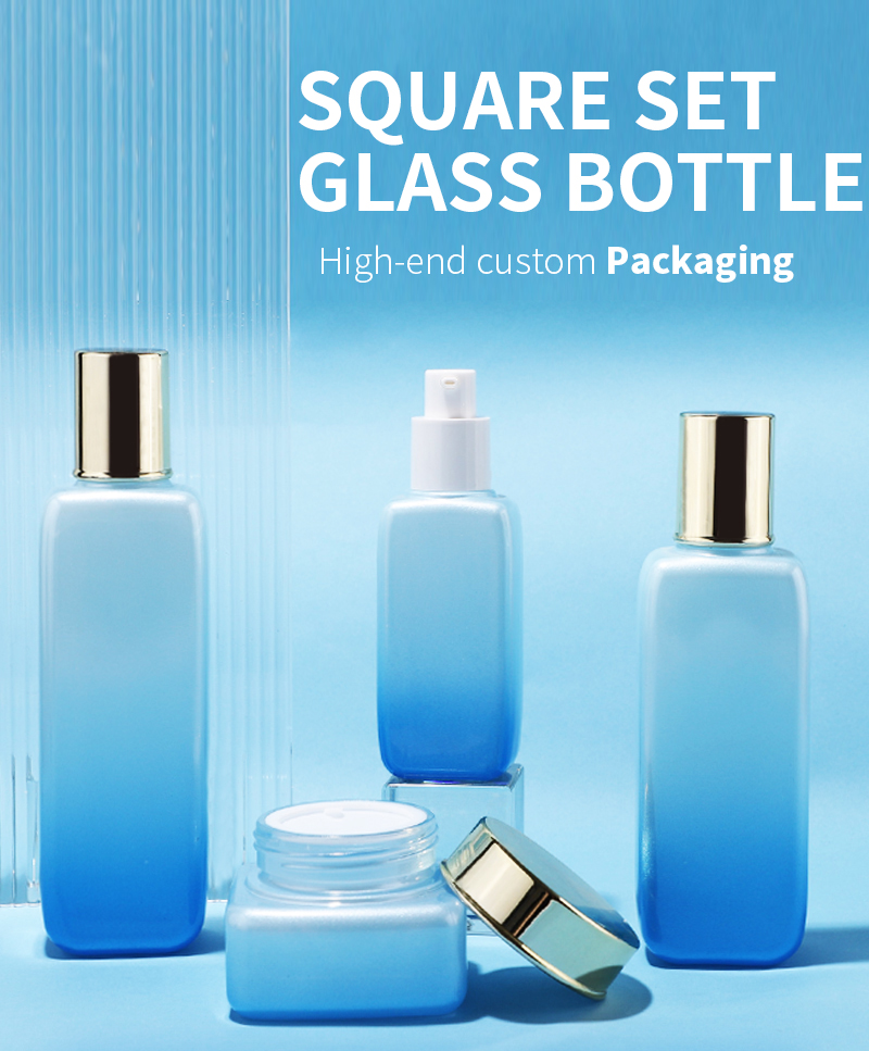 Ensemble de bouteilles en verre cosmétiques carrées