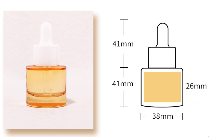 flacon en verre bleu avec dimensions compte-gouttes