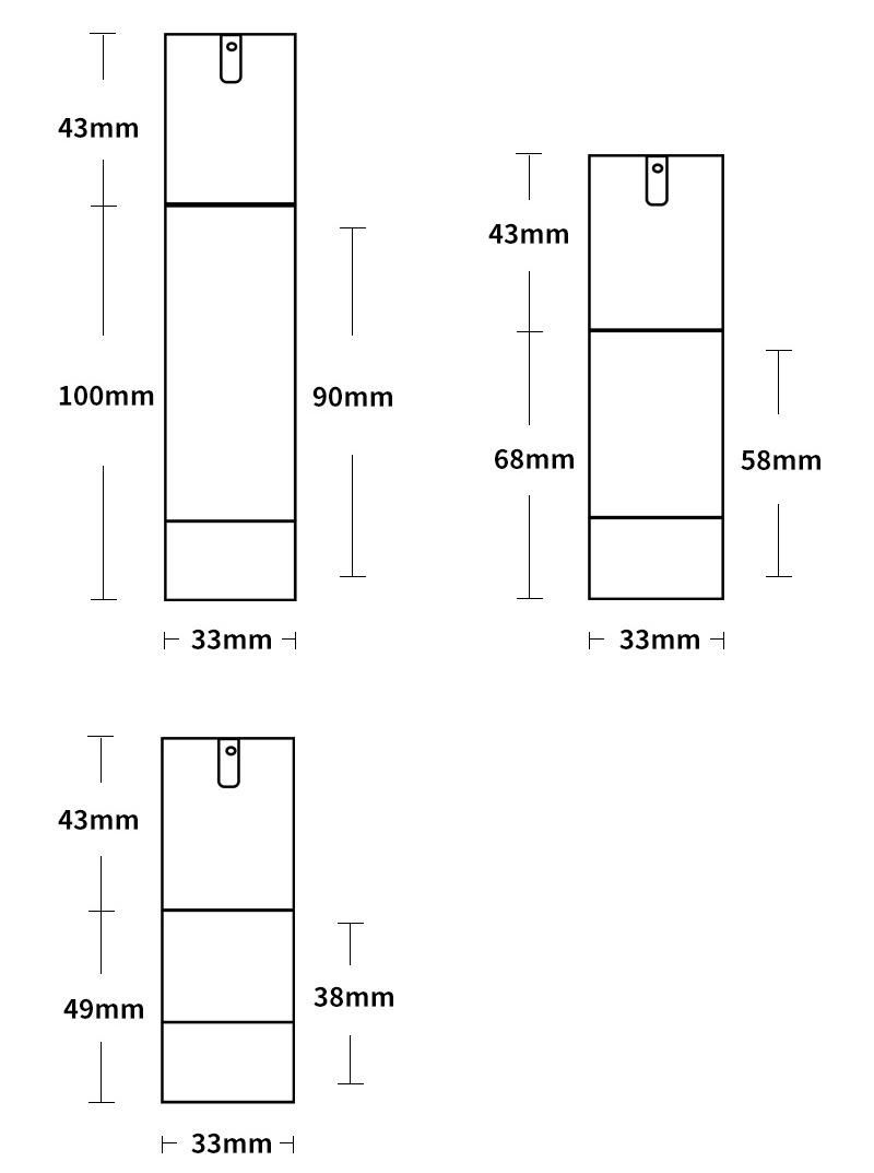 Tableau des tailles des bouteilles sans air dorées