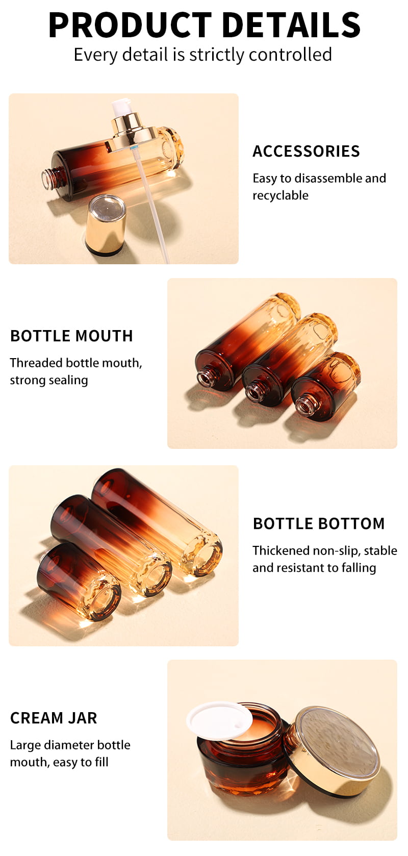 Amber Gradient Glass Cosmetic Bottle