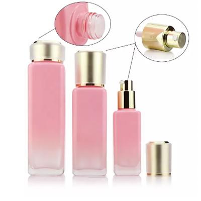 Ensemble d'emballage de bouteilles en verre de cosmétiques roses de luxe OEM 30-150ML pour lotion crème pour le visage
