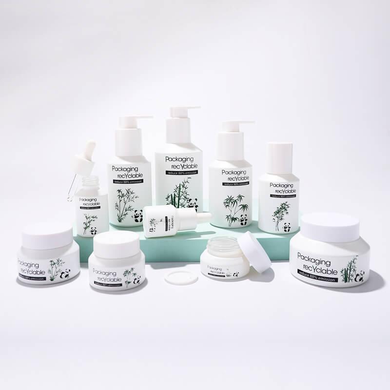Matte white glass bottle set for cosmetic packaging