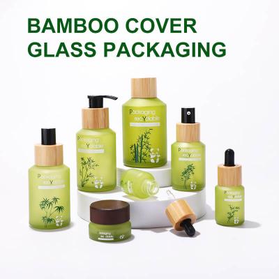 Emballage cosmétique Bouteille en verre à épaule inclinée Ensemble de soins de la peau
