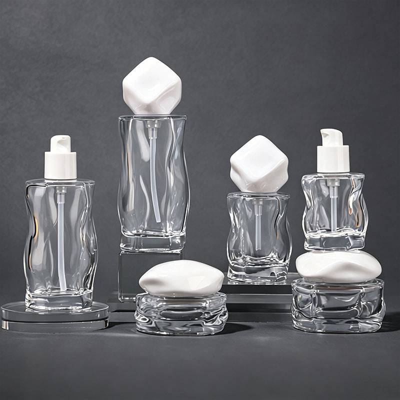Irregular Wavy Glass Skincare Bottle Set
