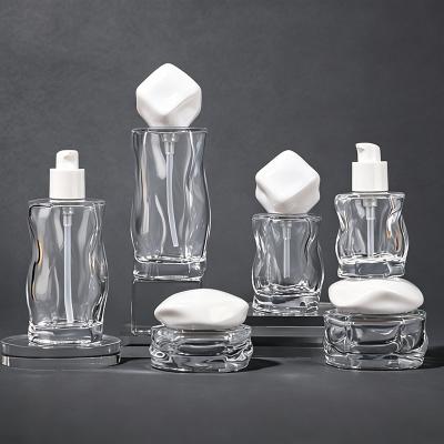 Irregular Wavy Glass Skincare Bottle Set
