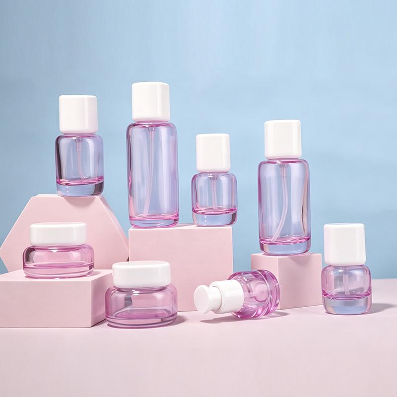 Rounded Square Cosmetic Glass Bottle Set
