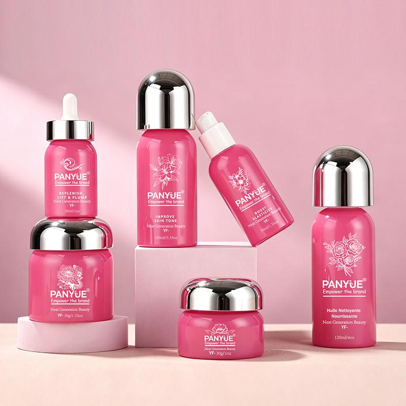 Bright Pink  Glass Cosmetic Bottle Set
