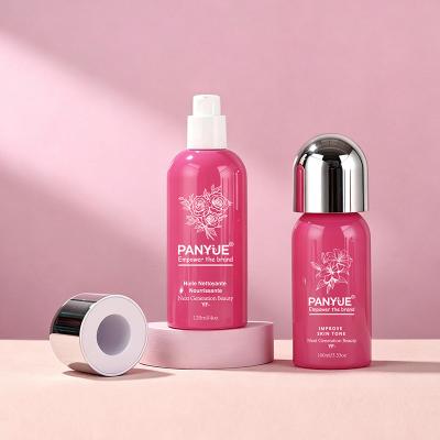 Ensemble de flacons cosmétiques en verre rose vif