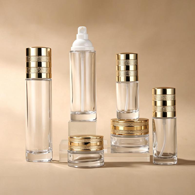 Clear Glass Cosmetic Set with Gold Lid
